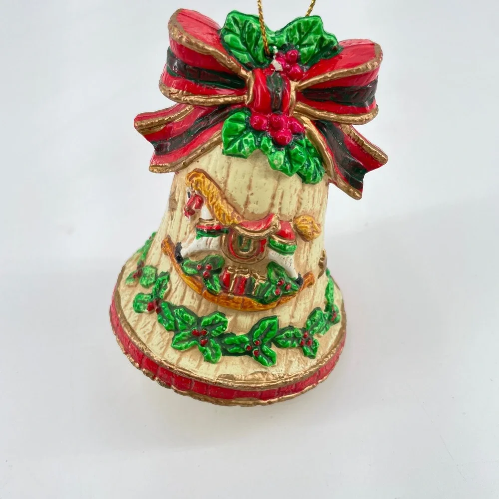 Vintage Christmas Ornament Lot 7pc Disco Balls Poinsettia Victorian Santa Bell